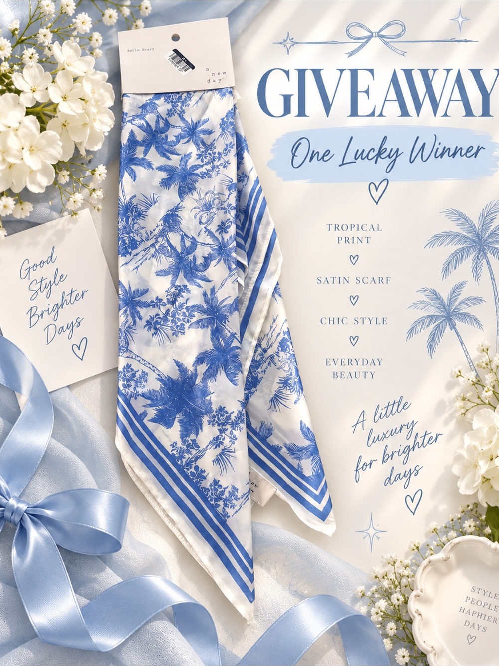 *GIVEAWAY* Blue Tropical Print Satin Scarf by A New Day